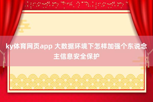 ky体育网页app 大数据环境下怎样加强个东说念主信息安全保护